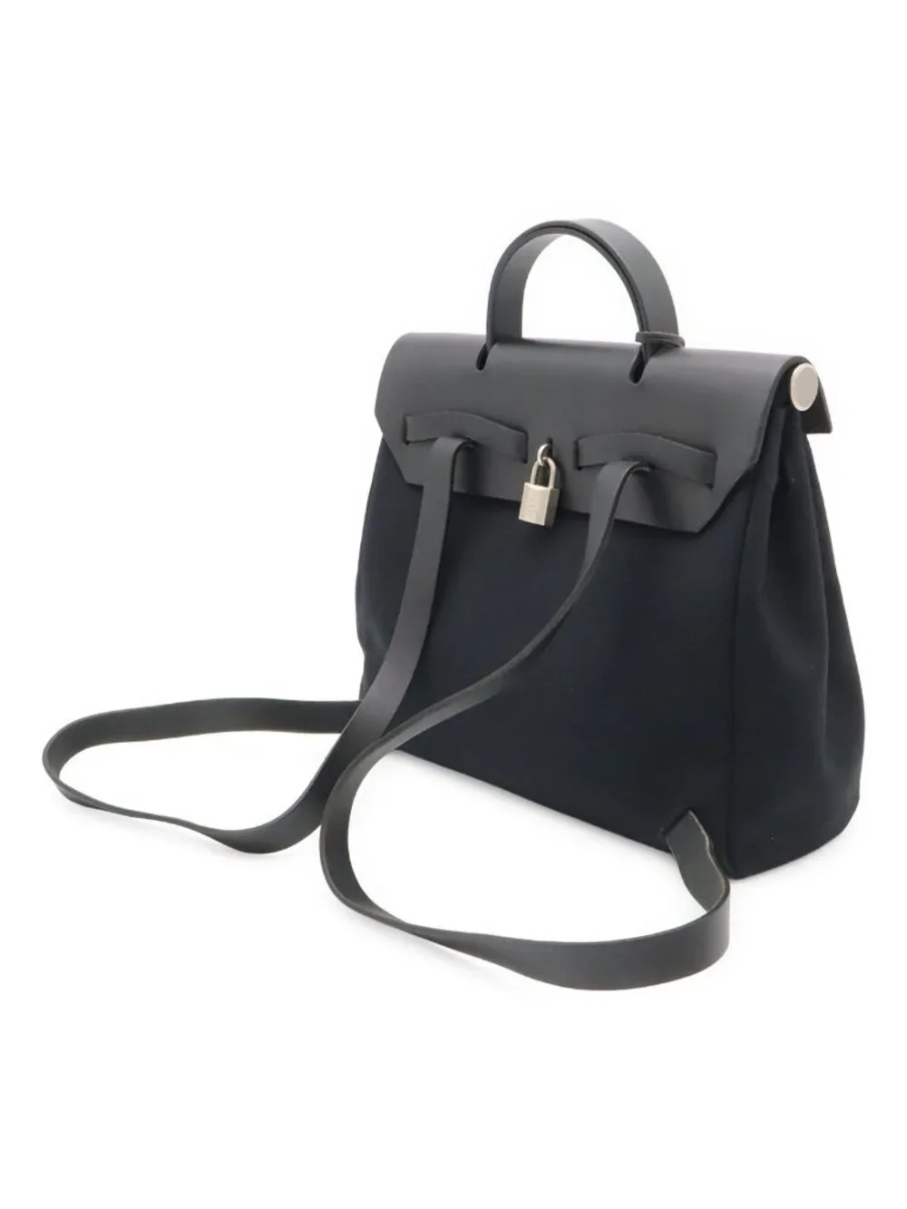 Hermes Herbag a Dos PM Backpack 2-Way Handbag Toile Officier Leather Black